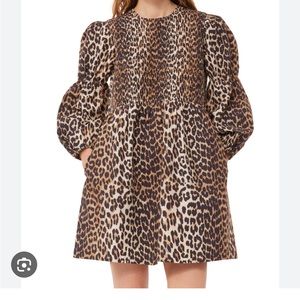 NEW WITH TAGS Ganni smocked leopard print mini dress